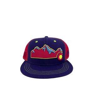 Aksels Trucker Hat Snap Back Mesh Colorado C Mountains Flatbill Purple Pink Neon
